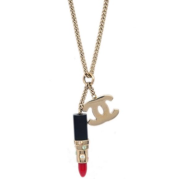 Chanel Lipstick Gold CC Pendant Necklace 04A 123827 - Picture 1 of 4